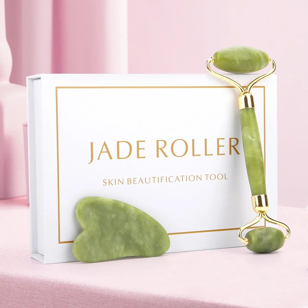 Natural Facial Massager Face Roller Gua Sha Scraper Double Heads Jade Stone Roller Skin Care Rose Quartz Massage for Face Body