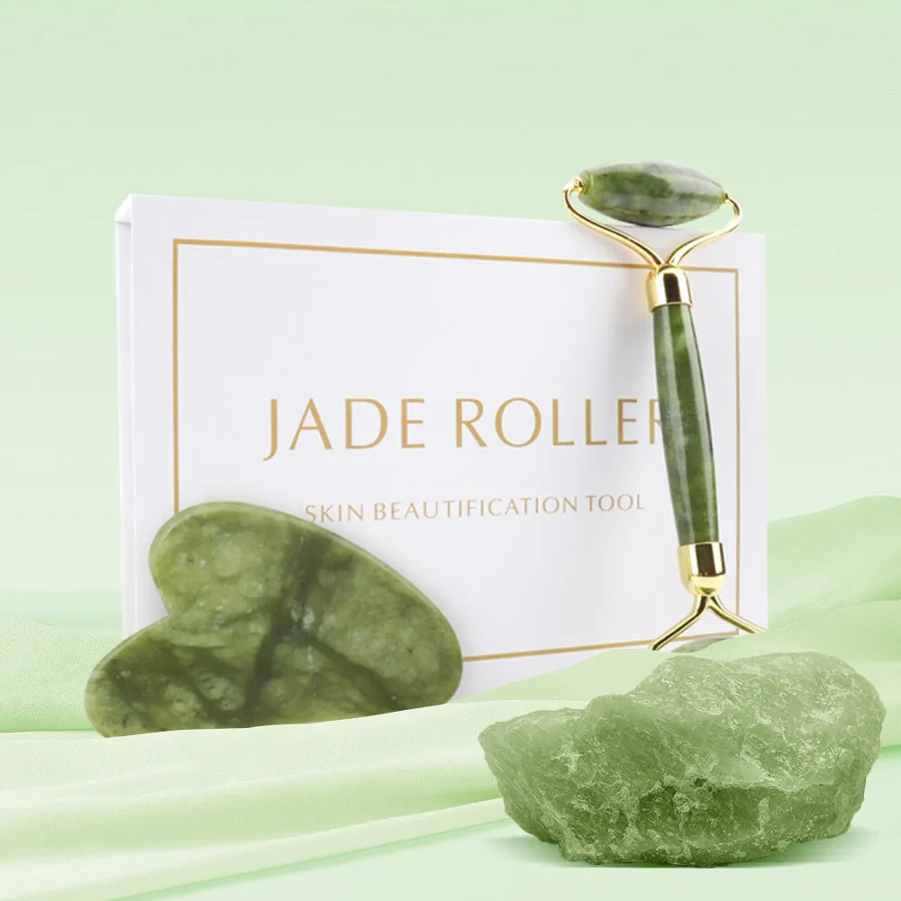 Natural Facial Massager Face Roller Gua Sha Scraper Double Heads Jade Stone Roller Skin Care Rose Quartz Massage for Face Body