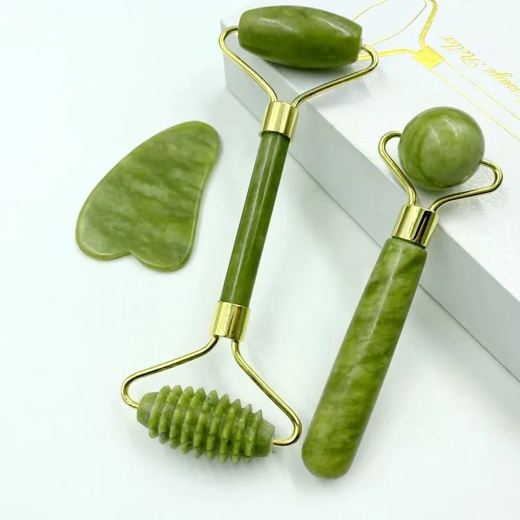 Natural Jade Beauty Container Double-Headed Jade Roller Facial Full Set Massage Beauty Container