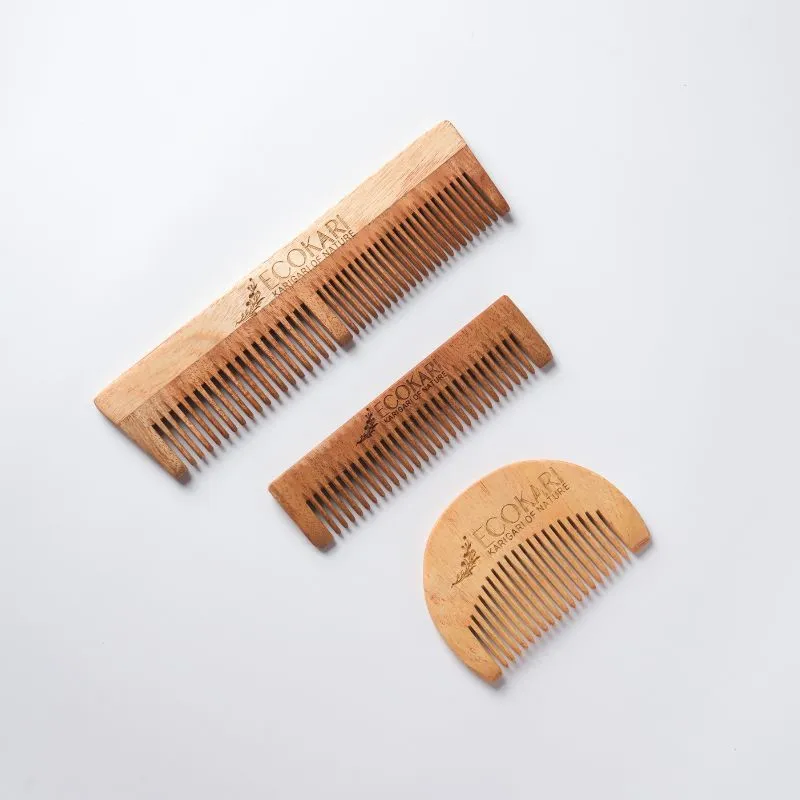 Natural Neem Wooden Combs Set (3 pcs)