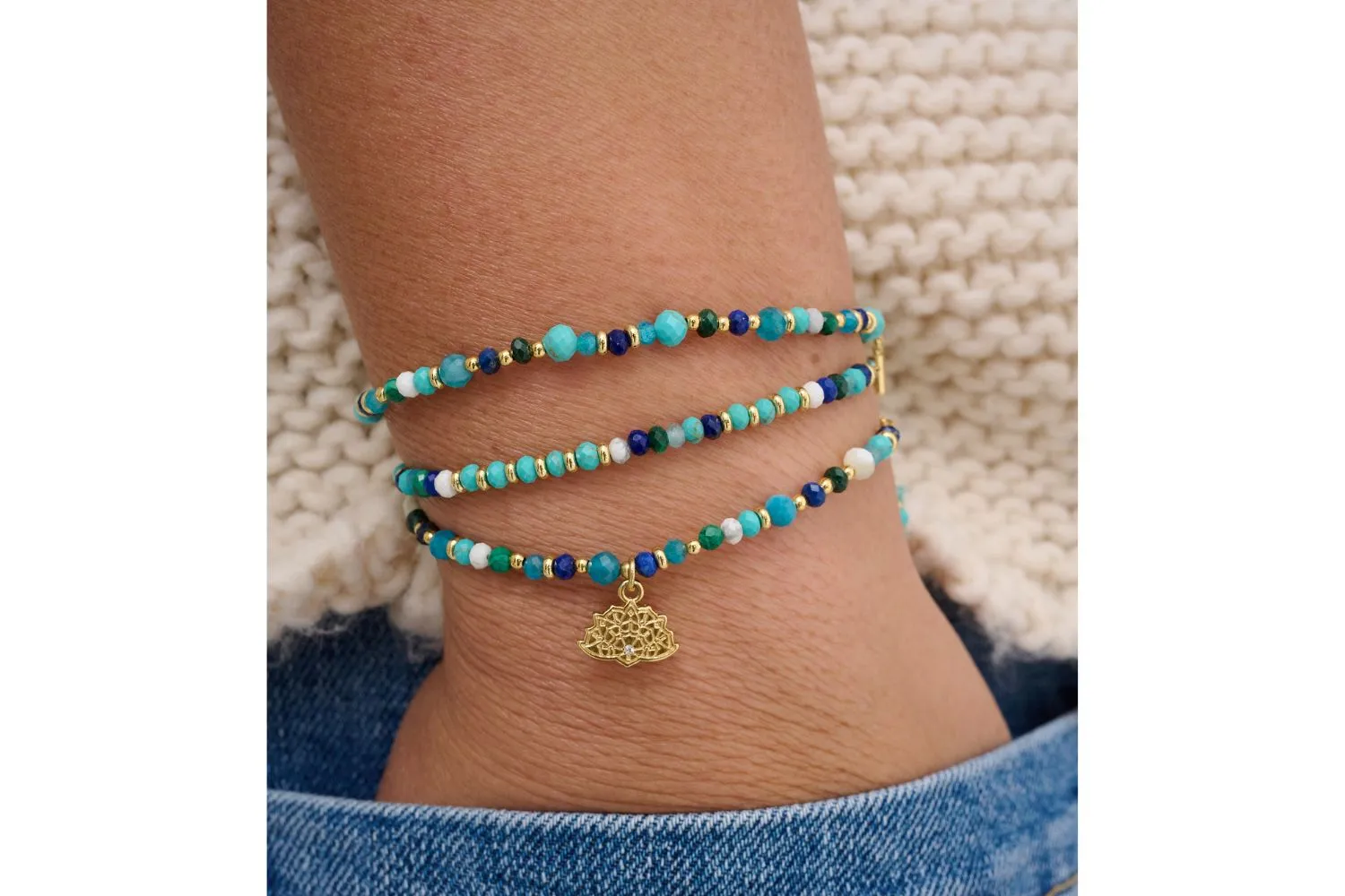 Ocean 3 Layer Gemstone Bracelet Stack