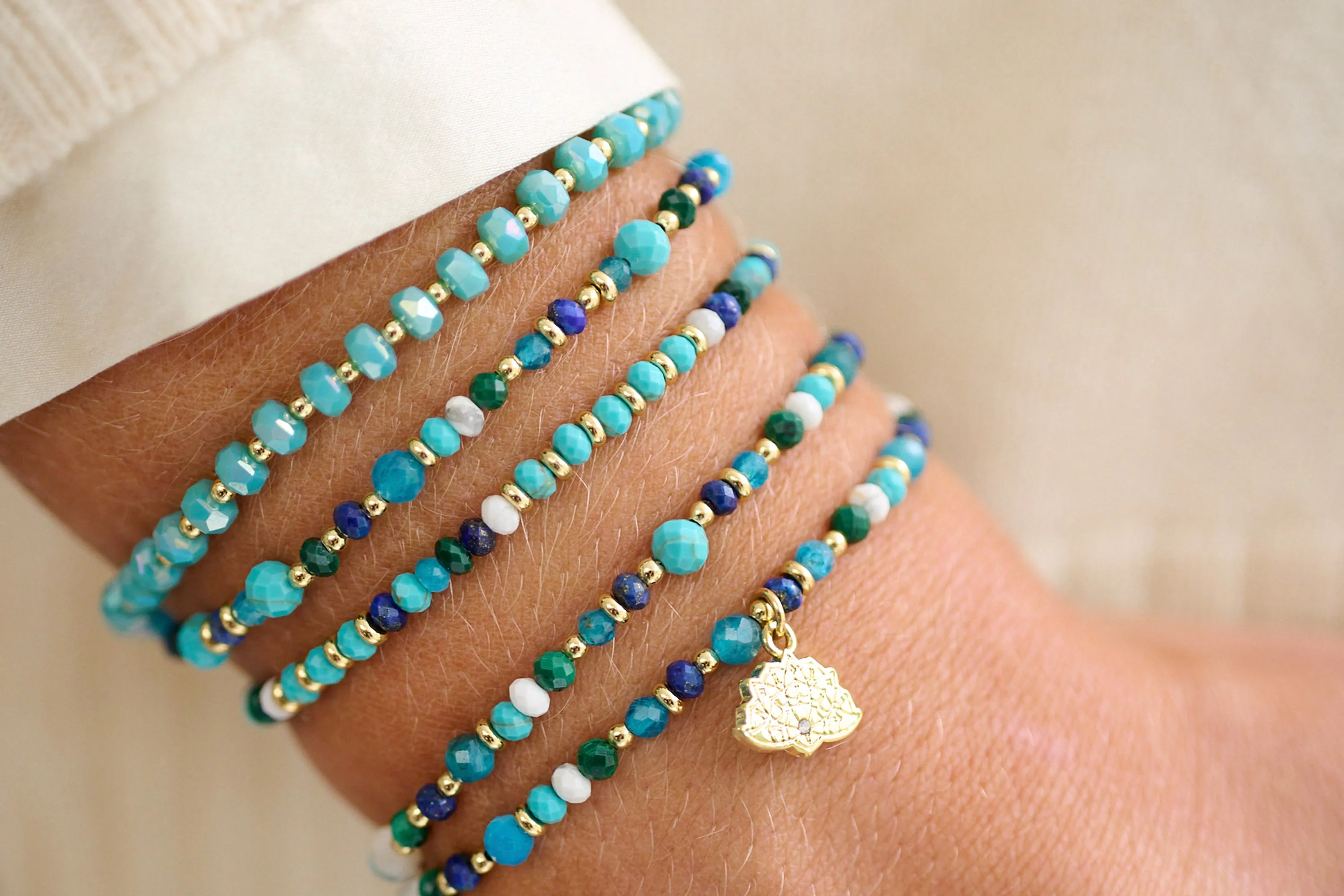 Ocean 3 Layer Gemstone Bracelet Stack