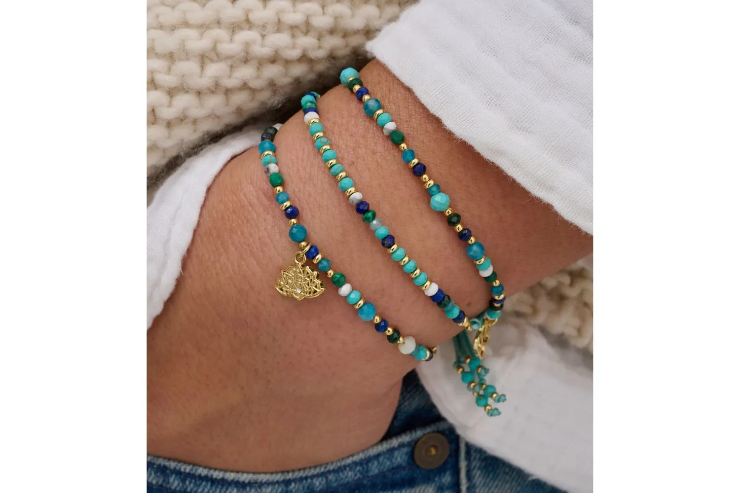 Ocean 3 Layer Gemstone Bracelet Stack