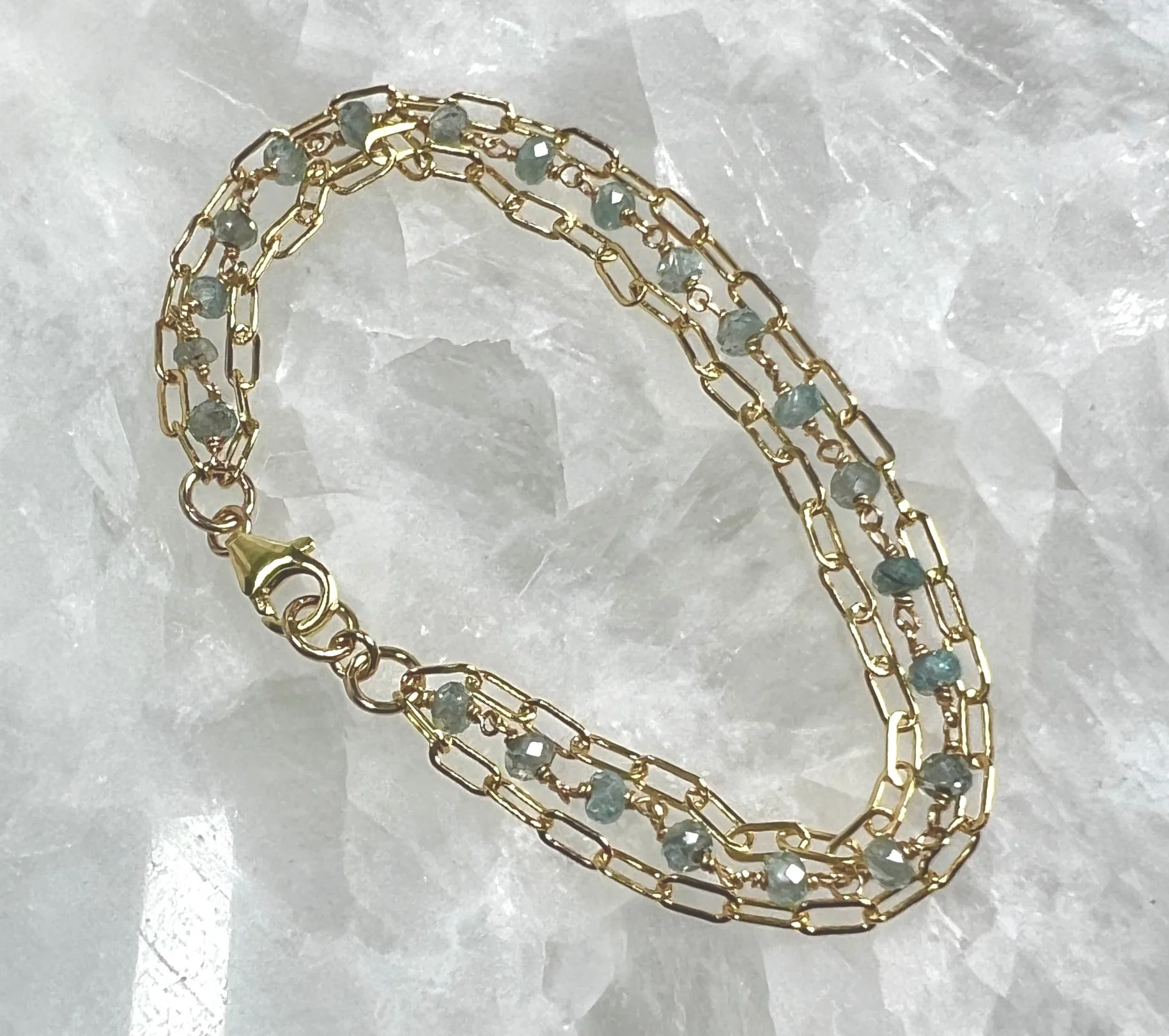 Oscar Bracelet Natural Blue Zircon Gold Filled