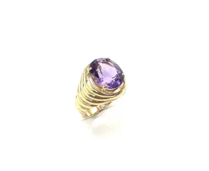 Oval Amethyst Ribbed Design Dome Ring