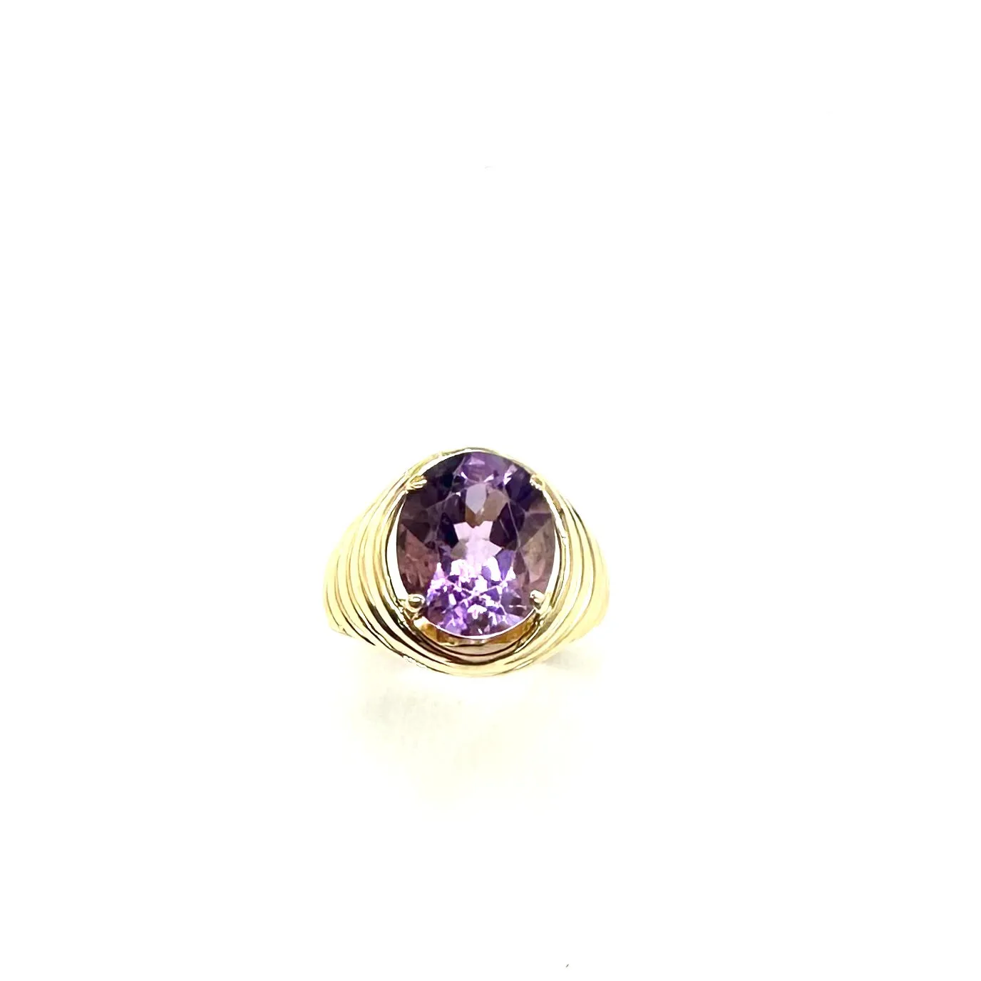 Oval Amethyst Ribbed Design Dome Ring