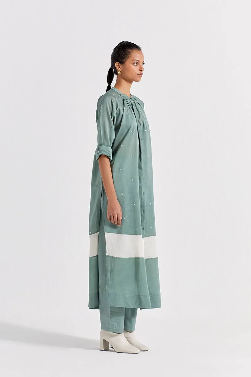 Panel Gather Neck shirt - Jade