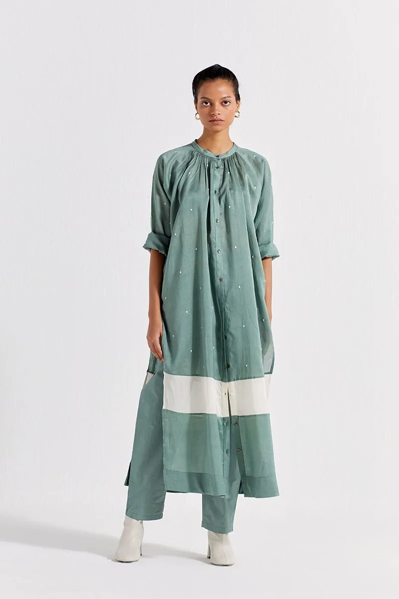 Panel Gather Neck shirt - Jade