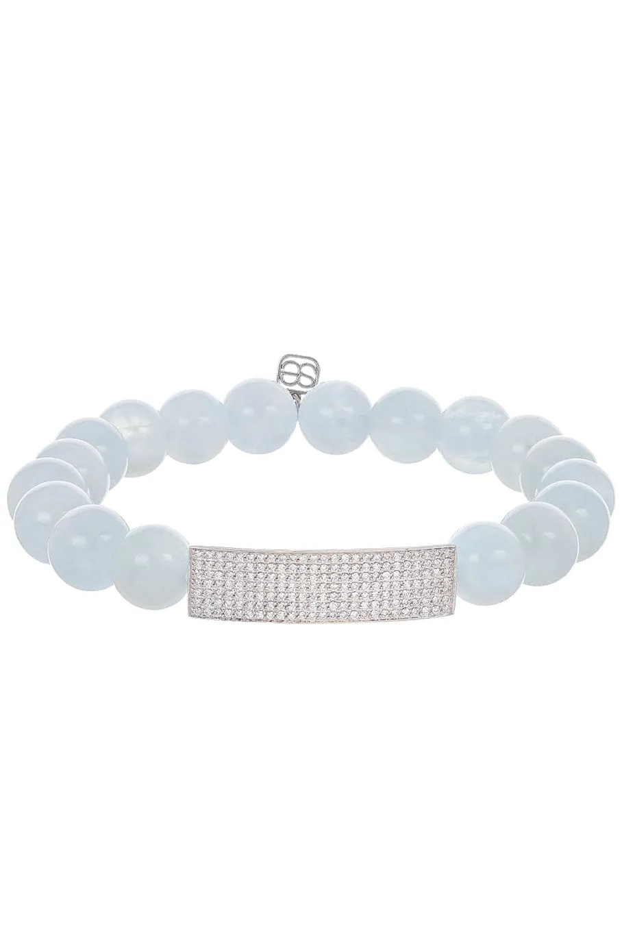 Pave Rectangle Aquamarine Bead Bracelet