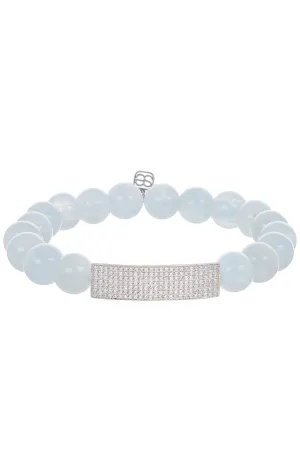 Pave Rectangle Aquamarine Bead Bracelet