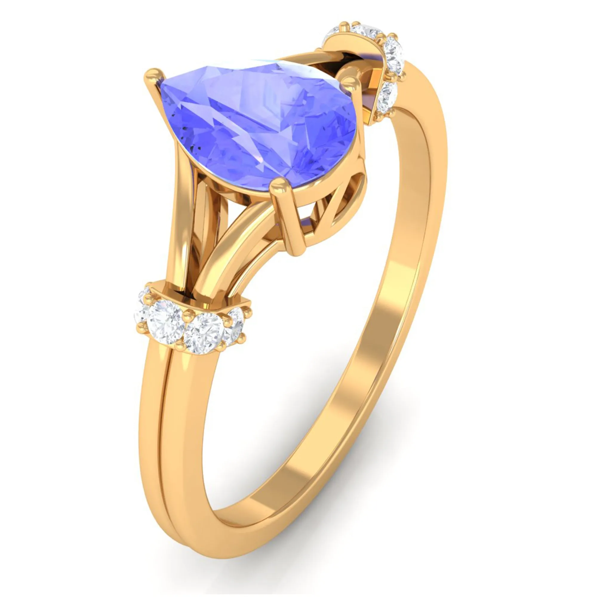 Pear Shape Tanzanite and Diamond Solitaire Ring in Split Shank