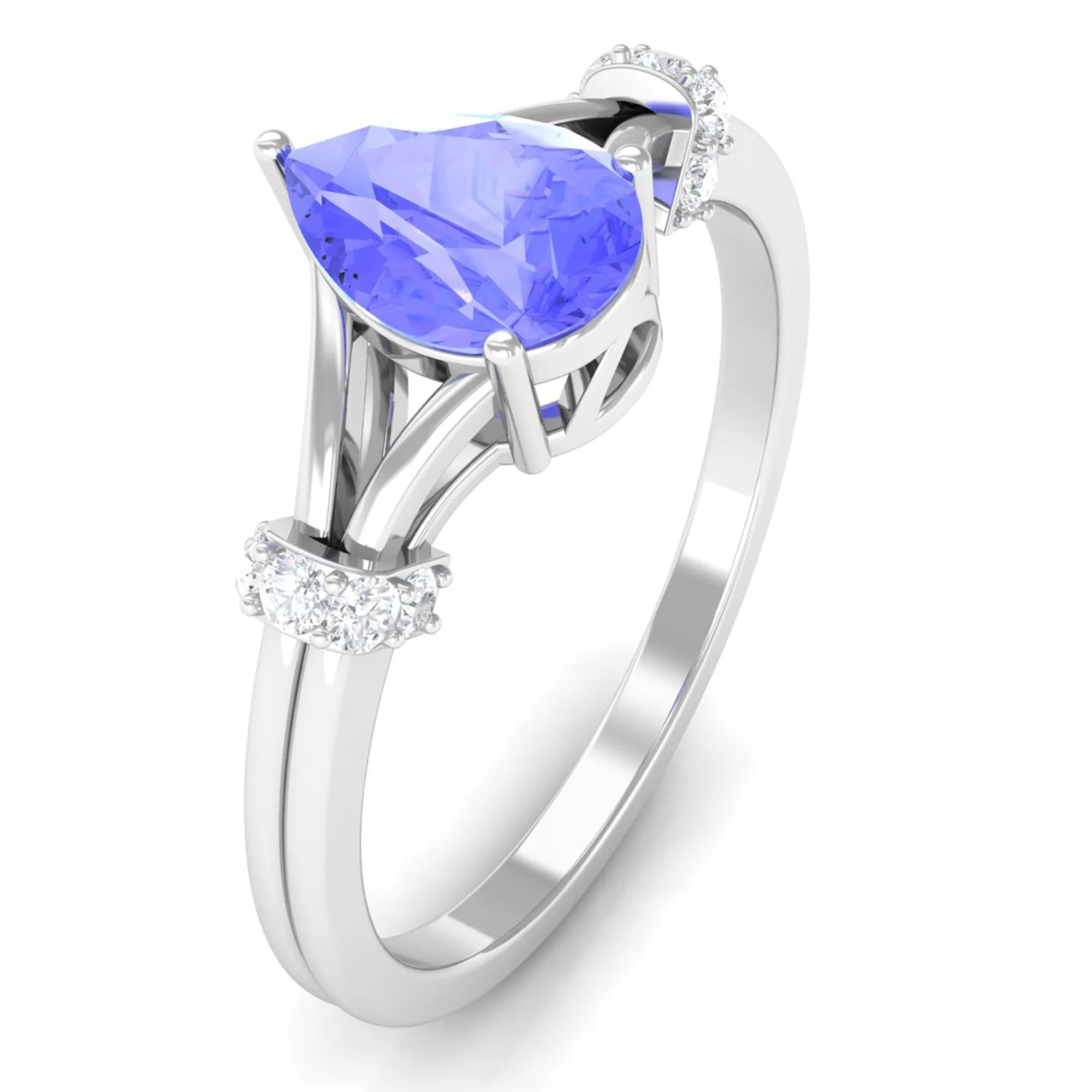 Pear Shape Tanzanite and Diamond Solitaire Ring in Split Shank