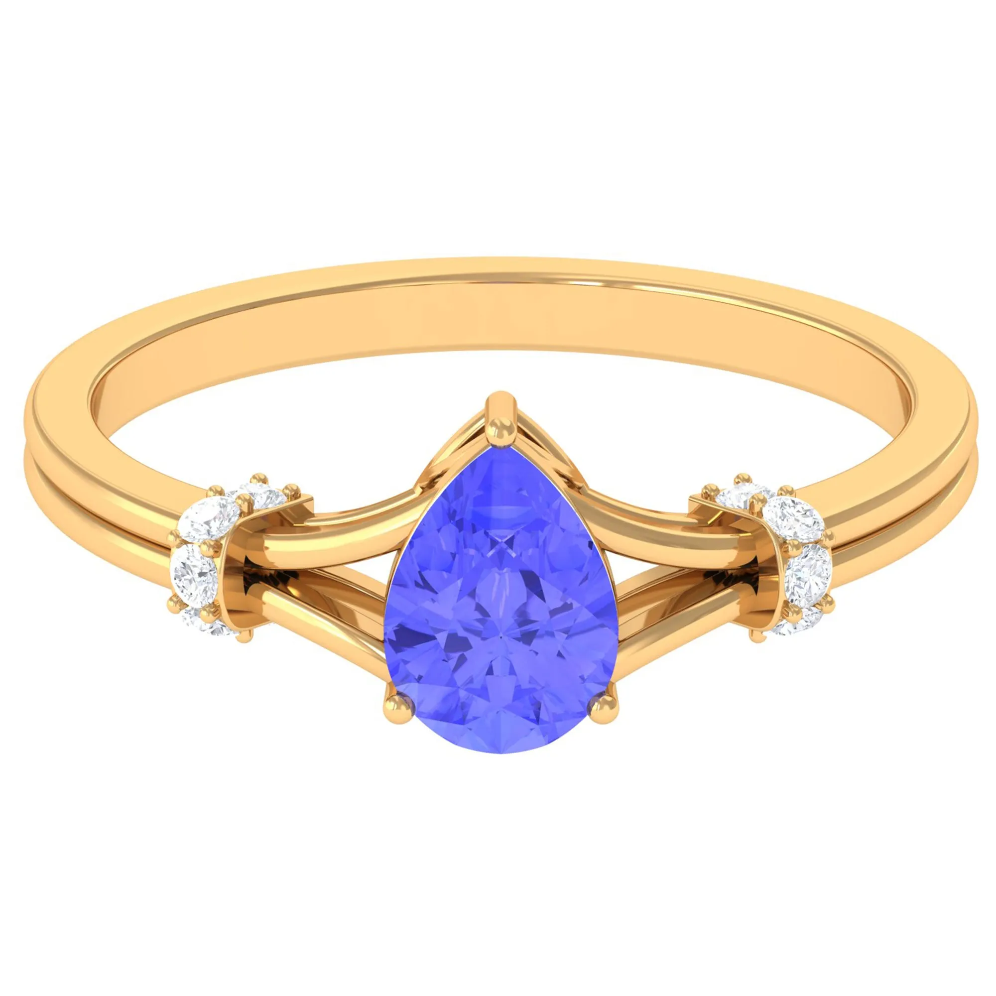 Pear Shape Tanzanite and Diamond Solitaire Ring in Split Shank