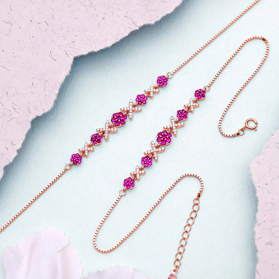 Radiant Links Rose Gold Plated 925 Sterling Silver Anklet