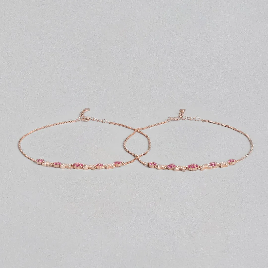 Radiant Links Rose Gold Plated 925 Sterling Silver Anklet