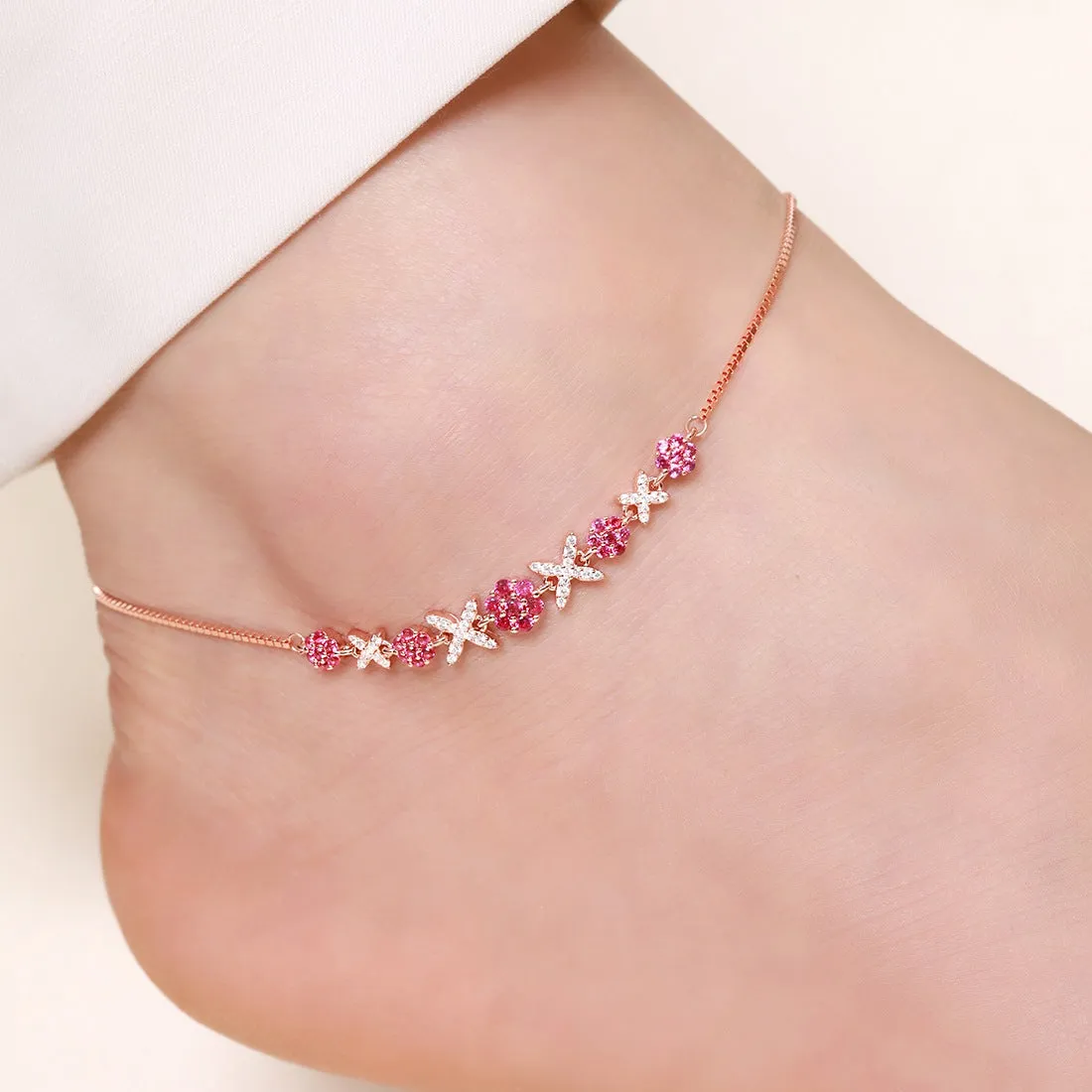 Radiant Links Rose Gold Plated 925 Sterling Silver Anklet