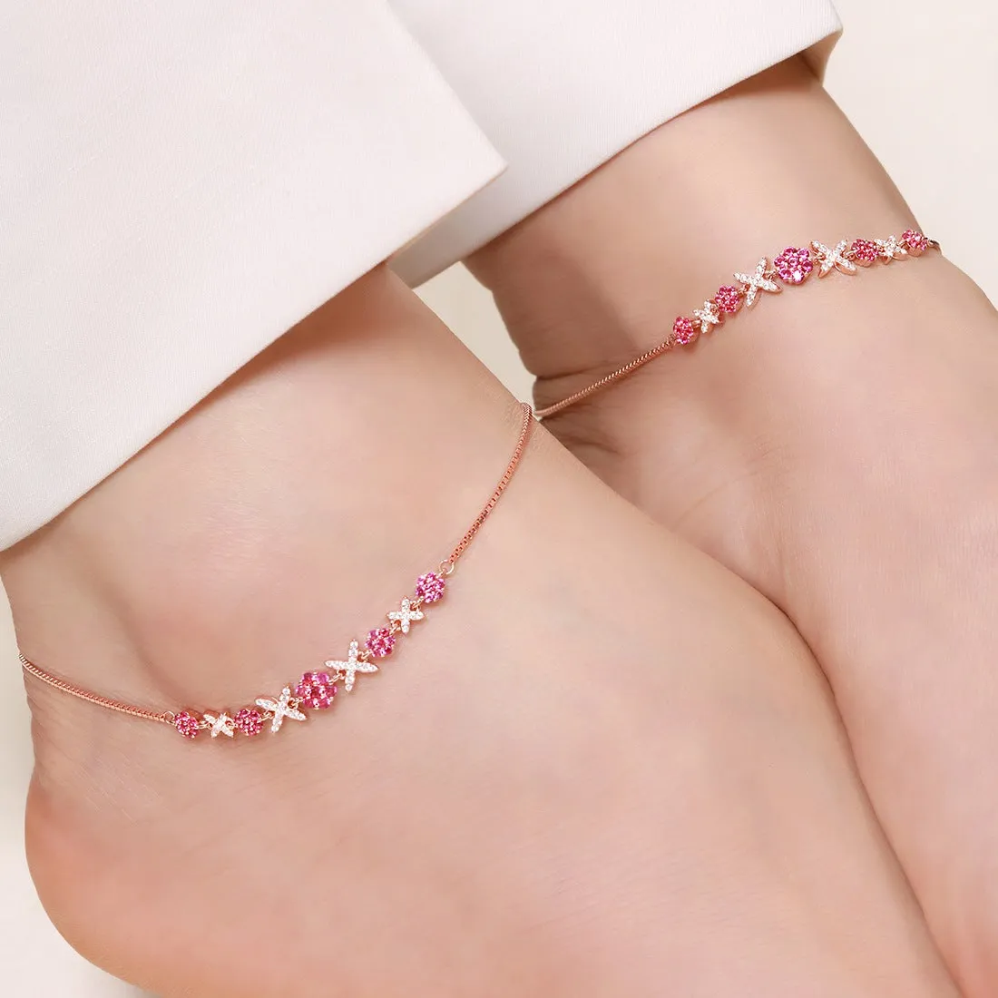 Radiant Links Rose Gold Plated 925 Sterling Silver Anklet