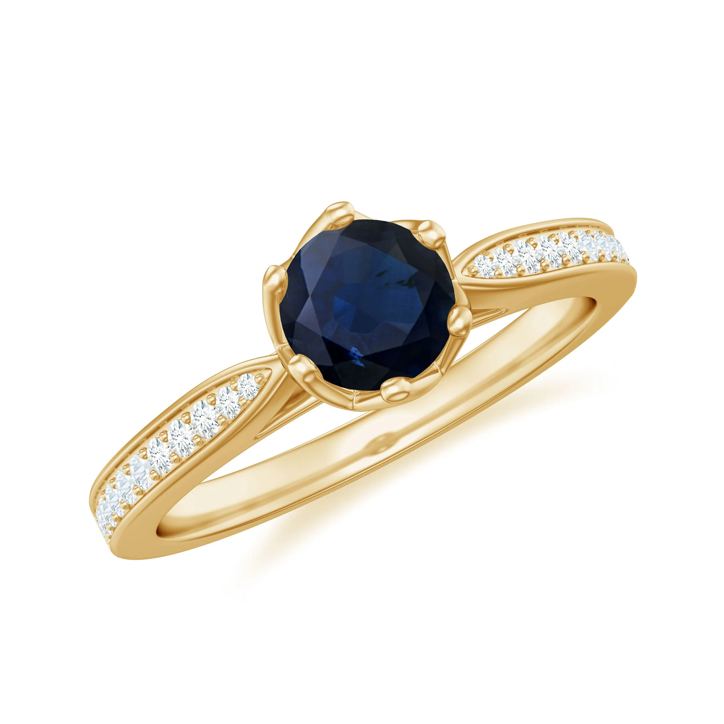 Real Blue Sapphire Solitaire Engagement Ring with Diamond