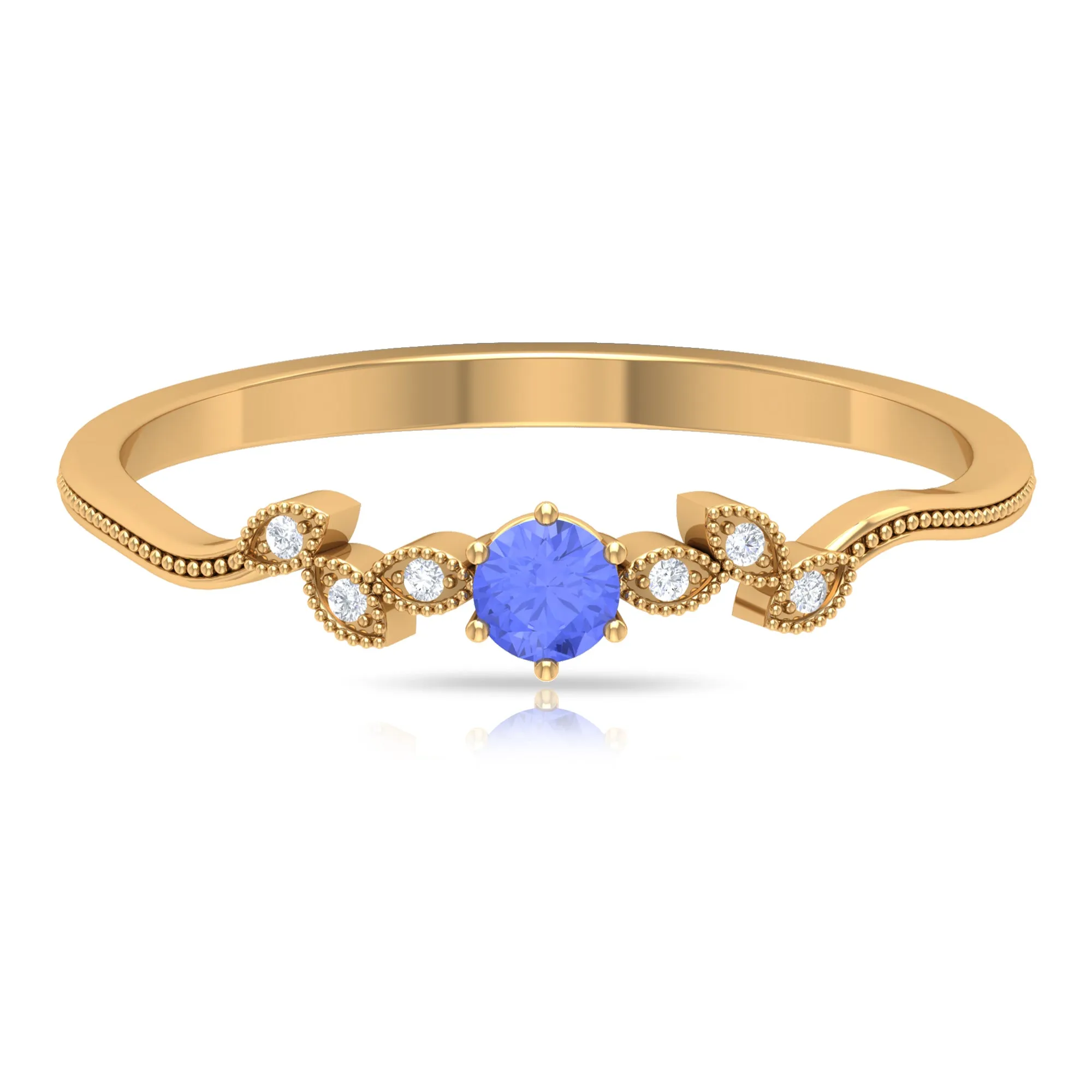 Real Tanzanite and Diamond Leaf Branch Promise Ring