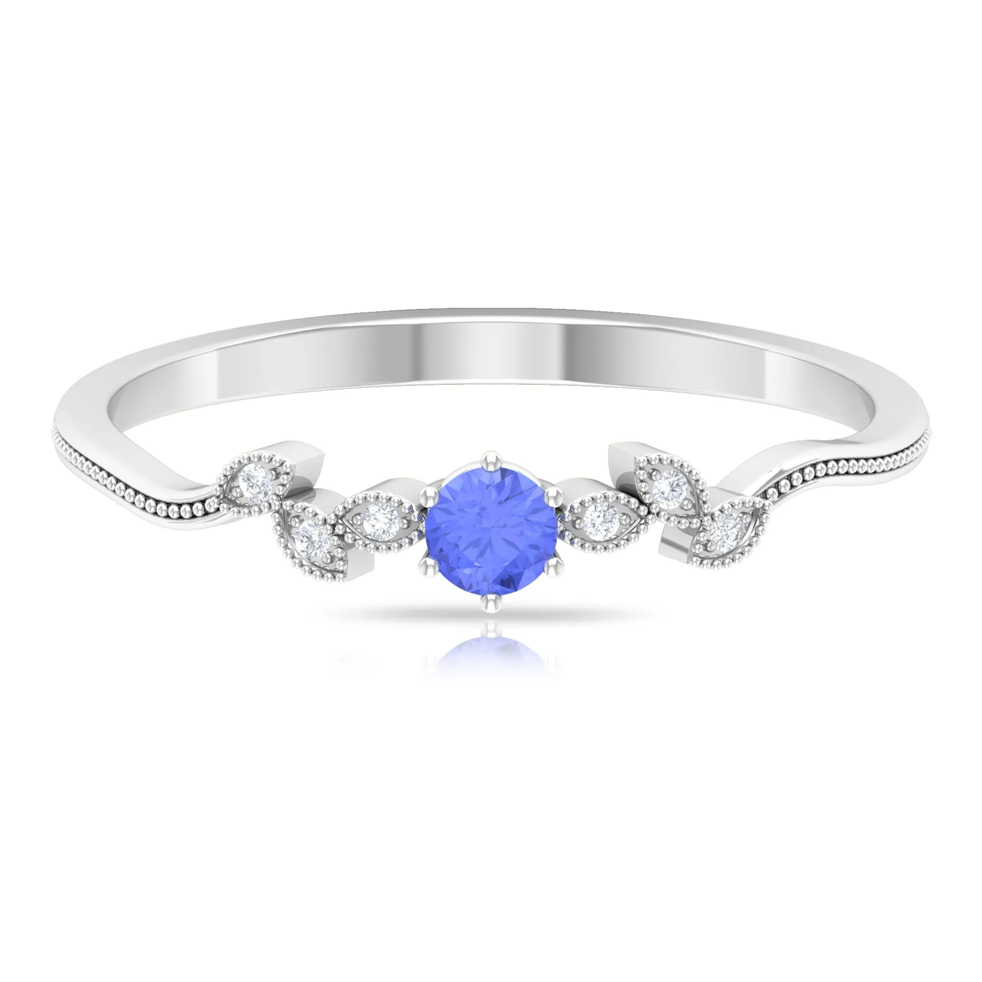 Real Tanzanite and Diamond Leaf Branch Promise Ring