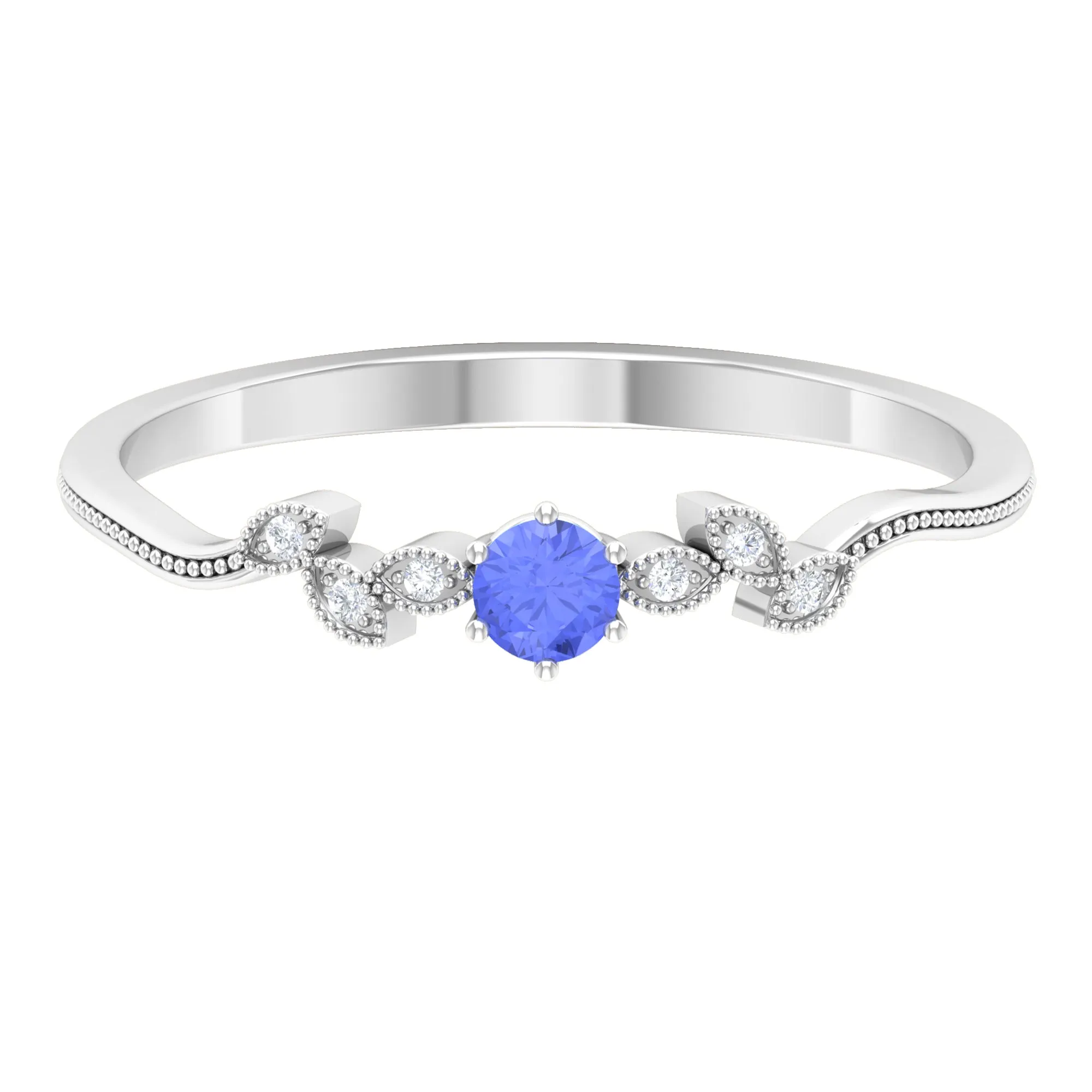 Real Tanzanite and Diamond Leaf Branch Promise Ring