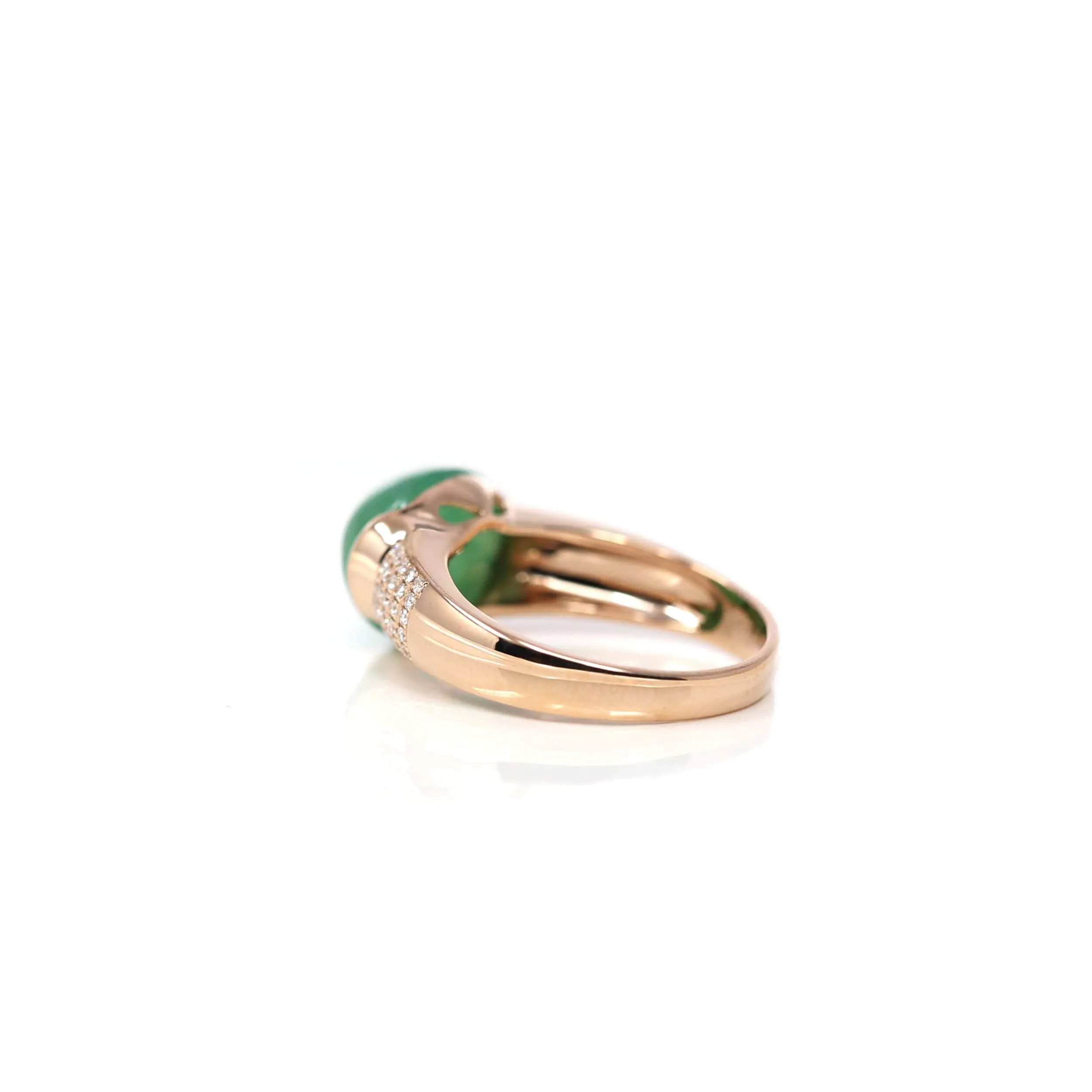 RealJade® Co. 18k Rose Gold Natural Imperial Green Oval Jadeite Jade Engagement Ring With Diamonds