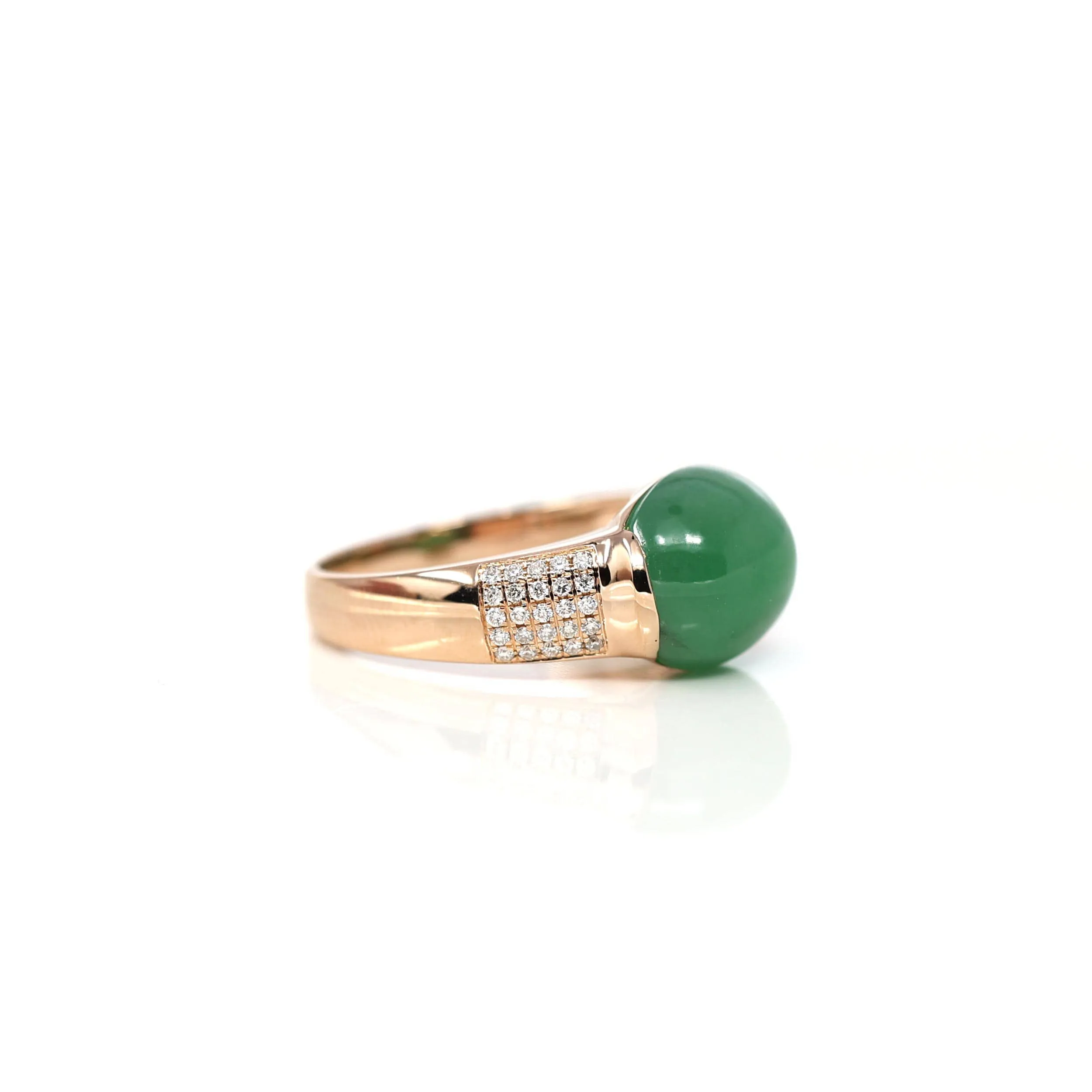 RealJade® Co. 18k Rose Gold Natural Imperial Green Oval Jadeite Jade Engagement Ring With Diamonds