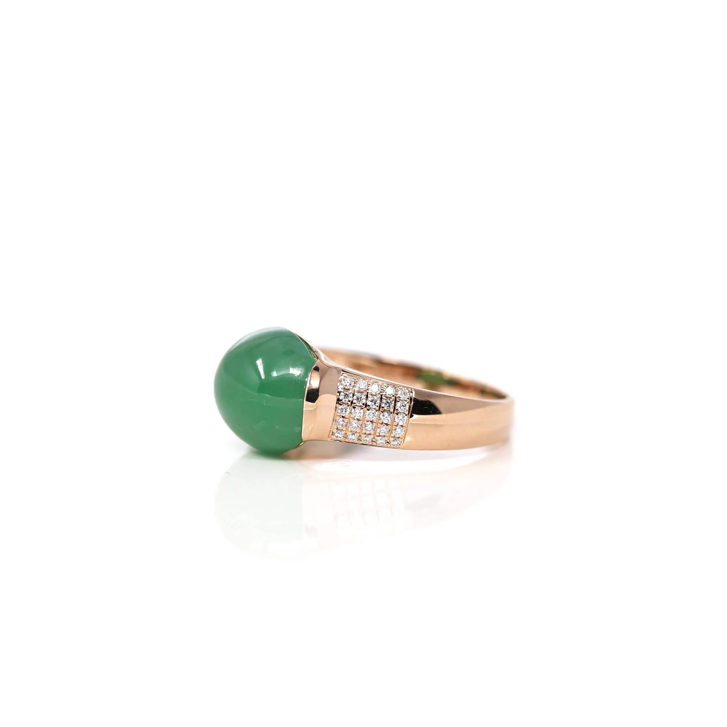 RealJade® Co. 18k Rose Gold Natural Imperial Green Oval Jadeite Jade Engagement Ring With Diamonds