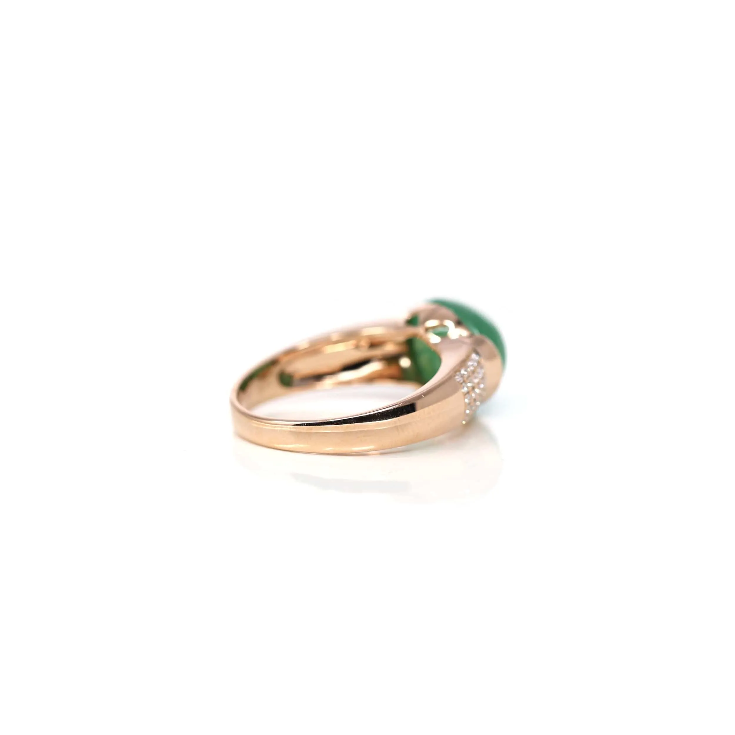 RealJade® Co. 18k Rose Gold Natural Imperial Green Oval Jadeite Jade Engagement Ring With Diamonds