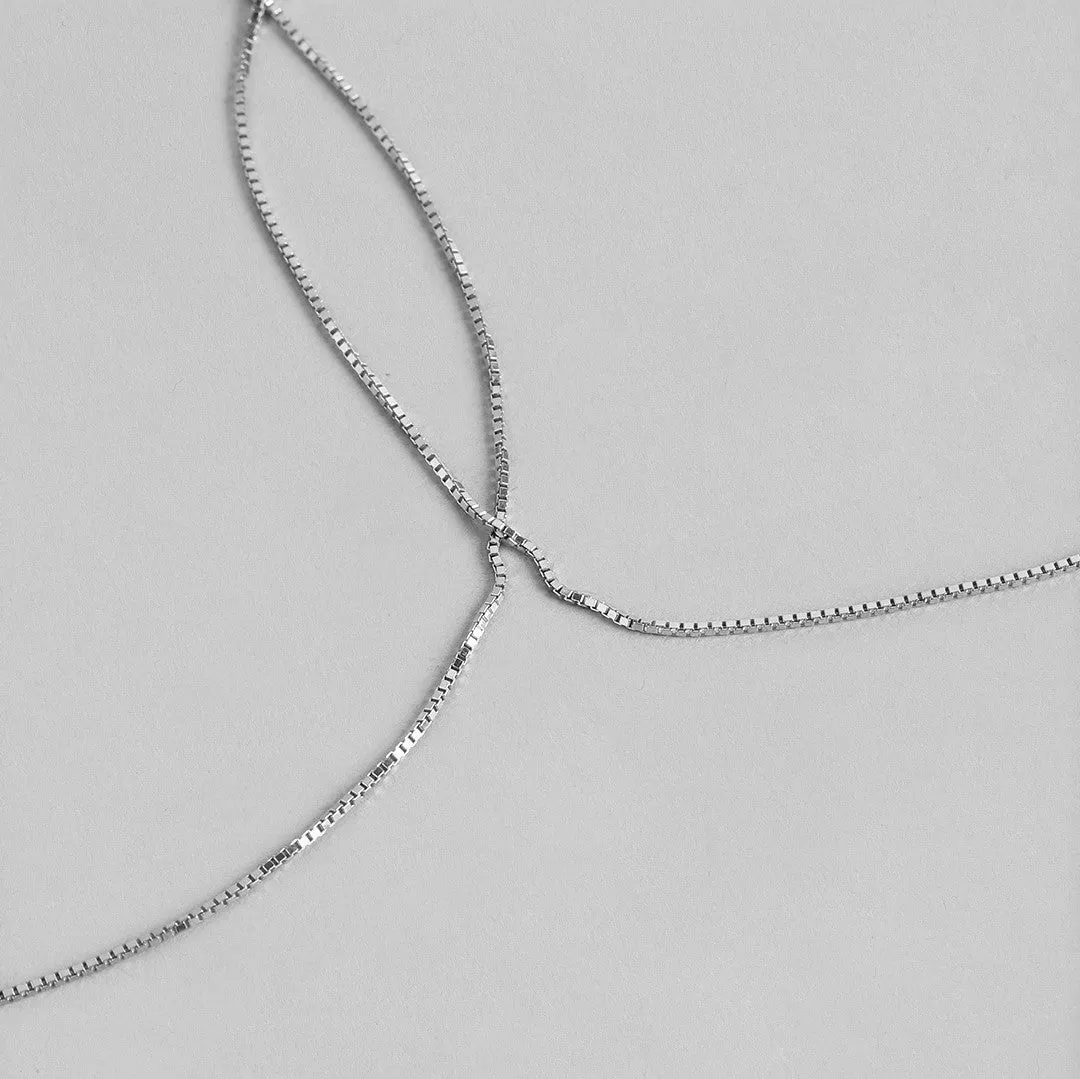 Rhodium plated 925 Sterling Silver Box Chain Anklet