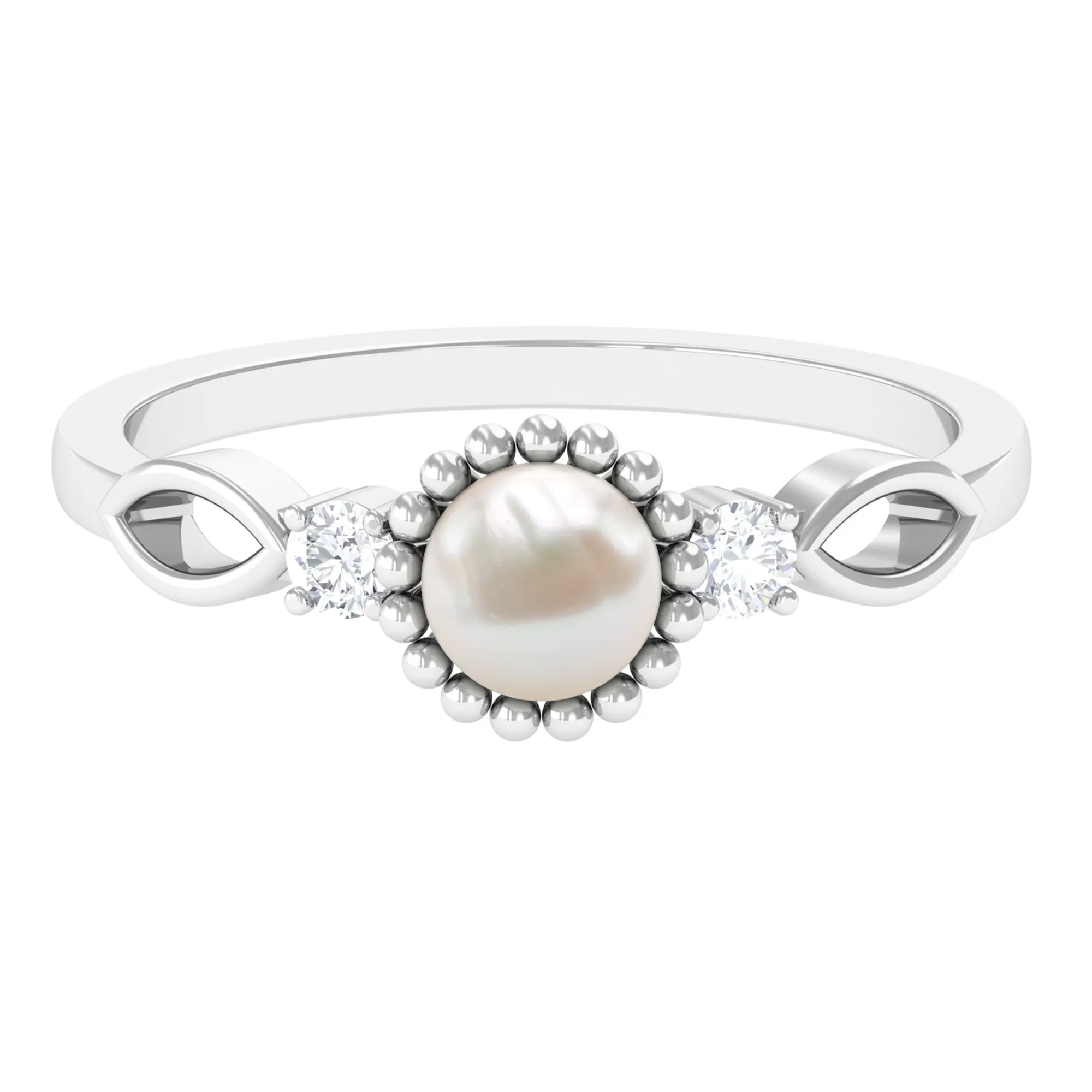 Round Freshwater Pearl Solitaire Ring with Diamond