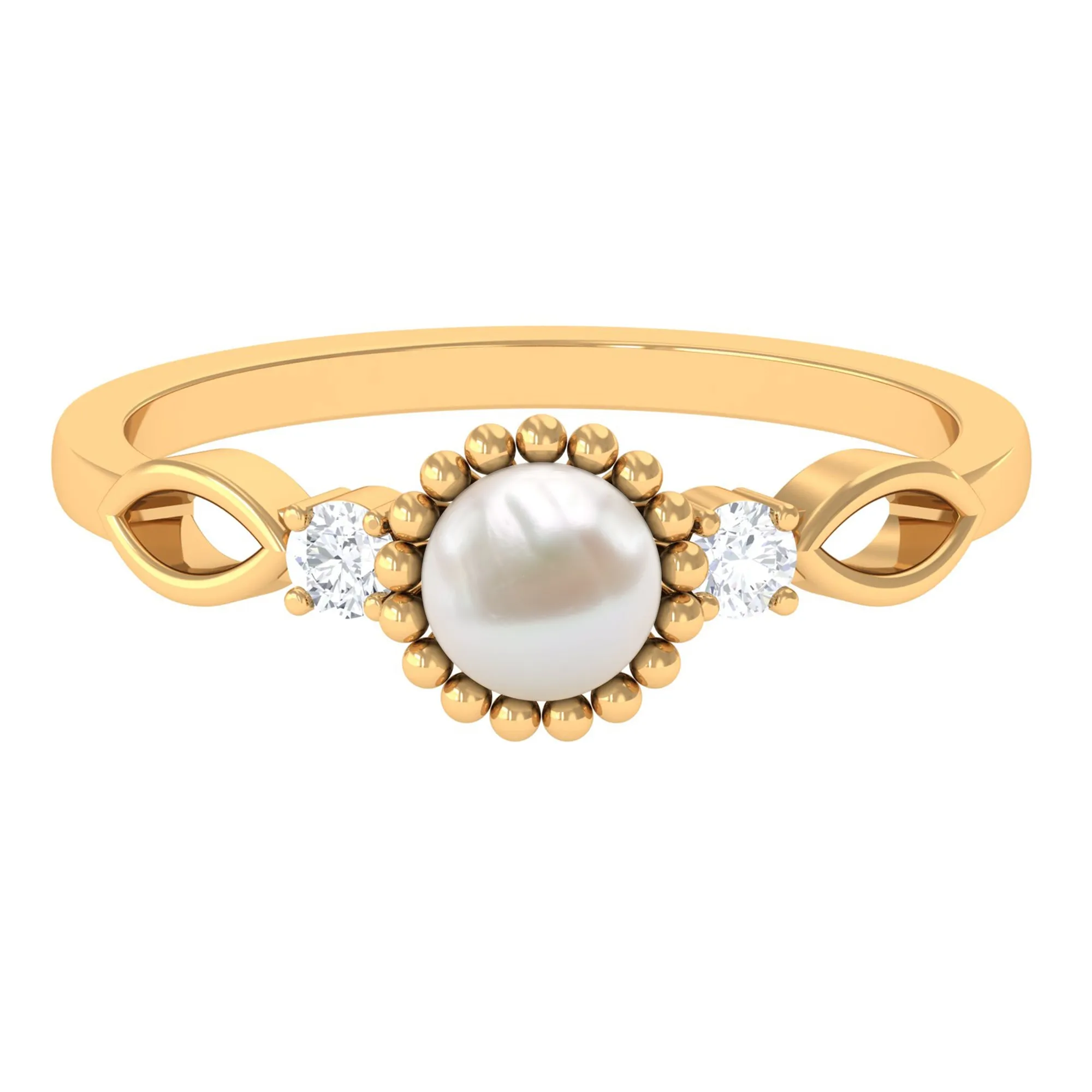 Round Freshwater Pearl Solitaire Ring with Diamond