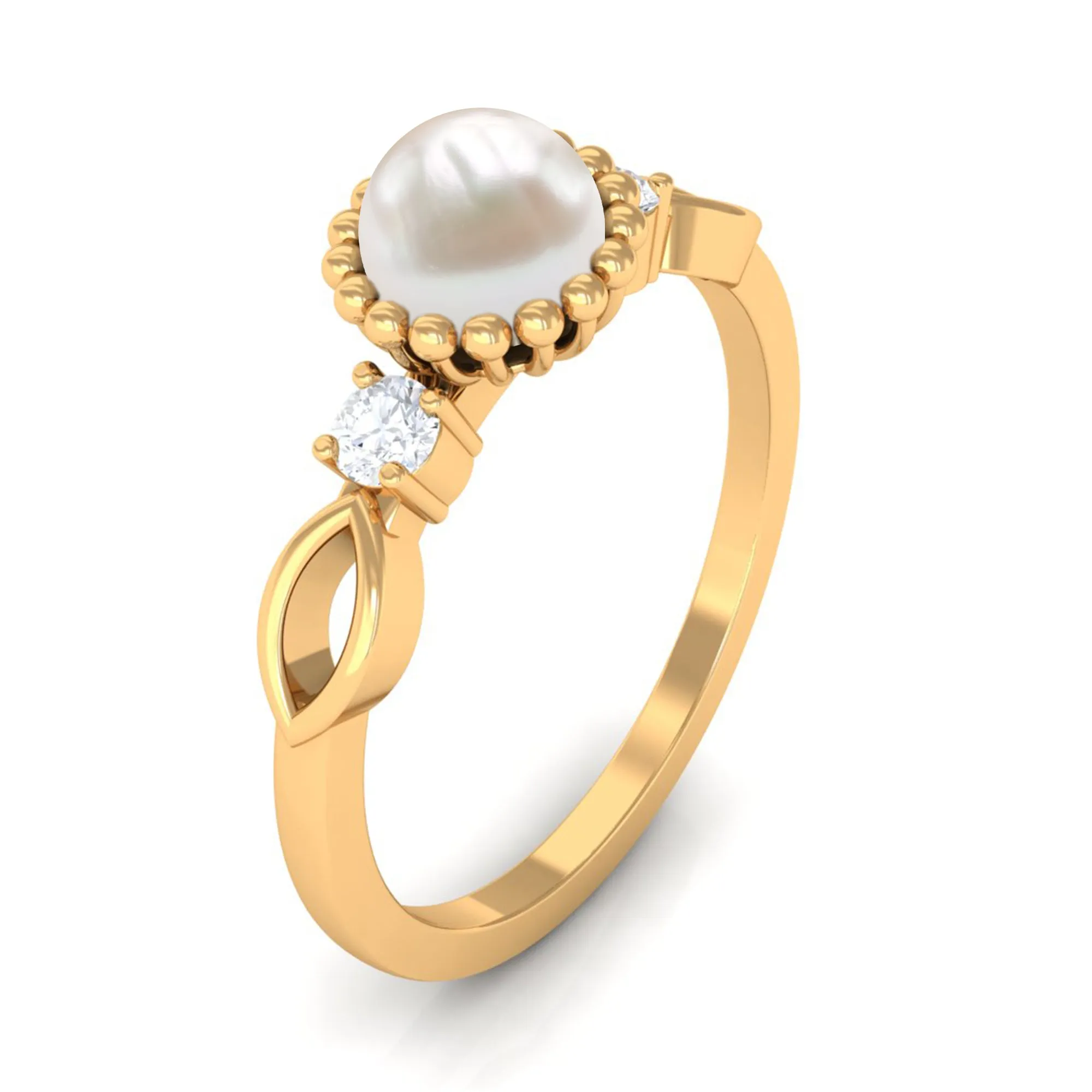 Round Freshwater Pearl Solitaire Ring with Diamond