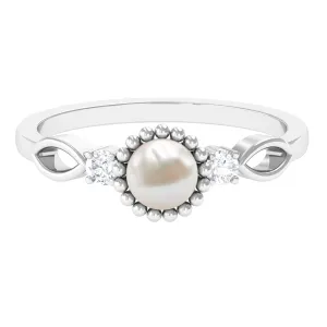 Round Freshwater Pearl Solitaire Ring with Diamond