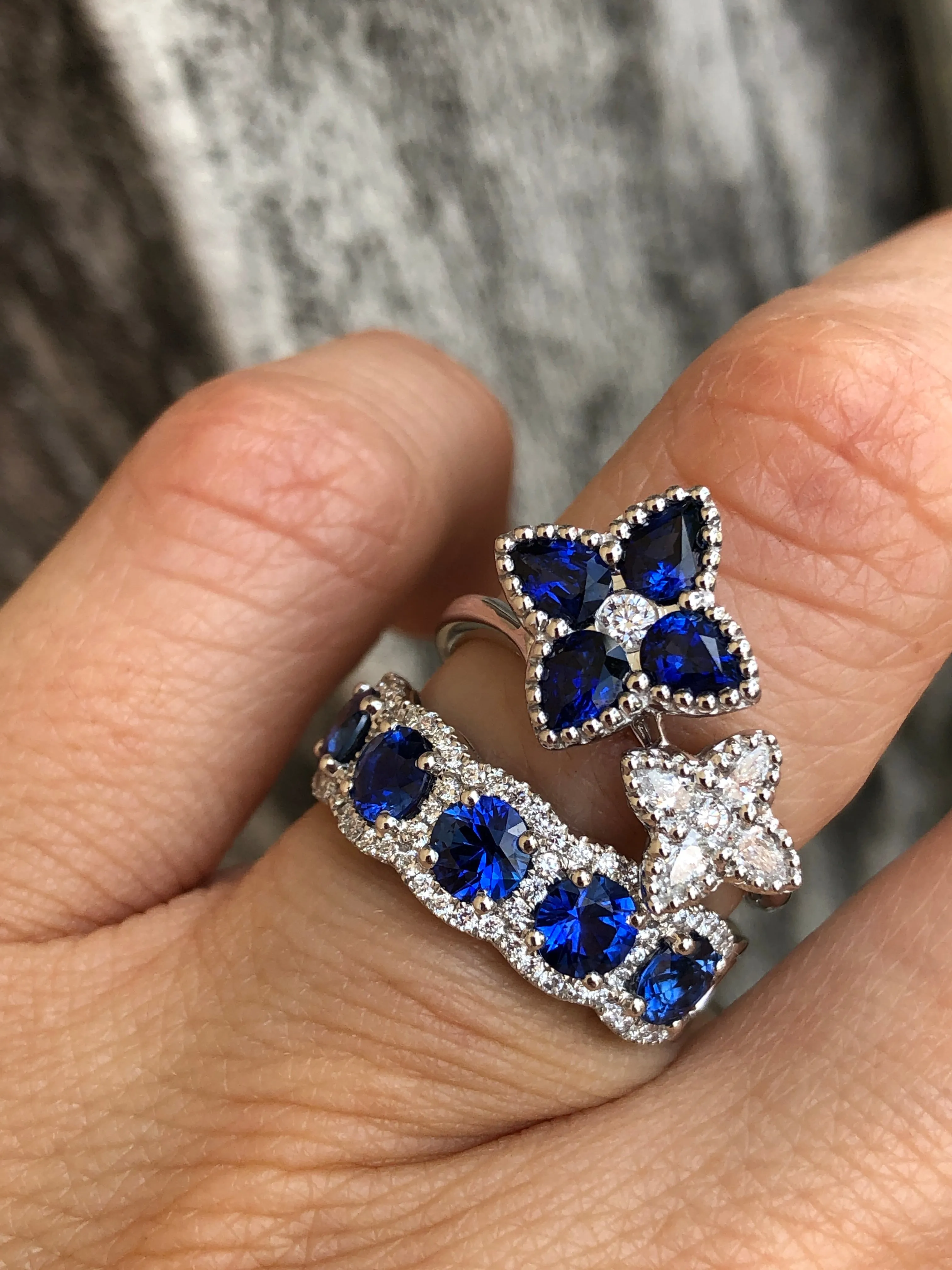 Sapphire and Diamond Clover Ring