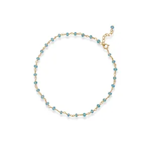 Sea Breeze Blue! 9.5"   1" 14 Karat Gold Plated Apatite Bead Anklet