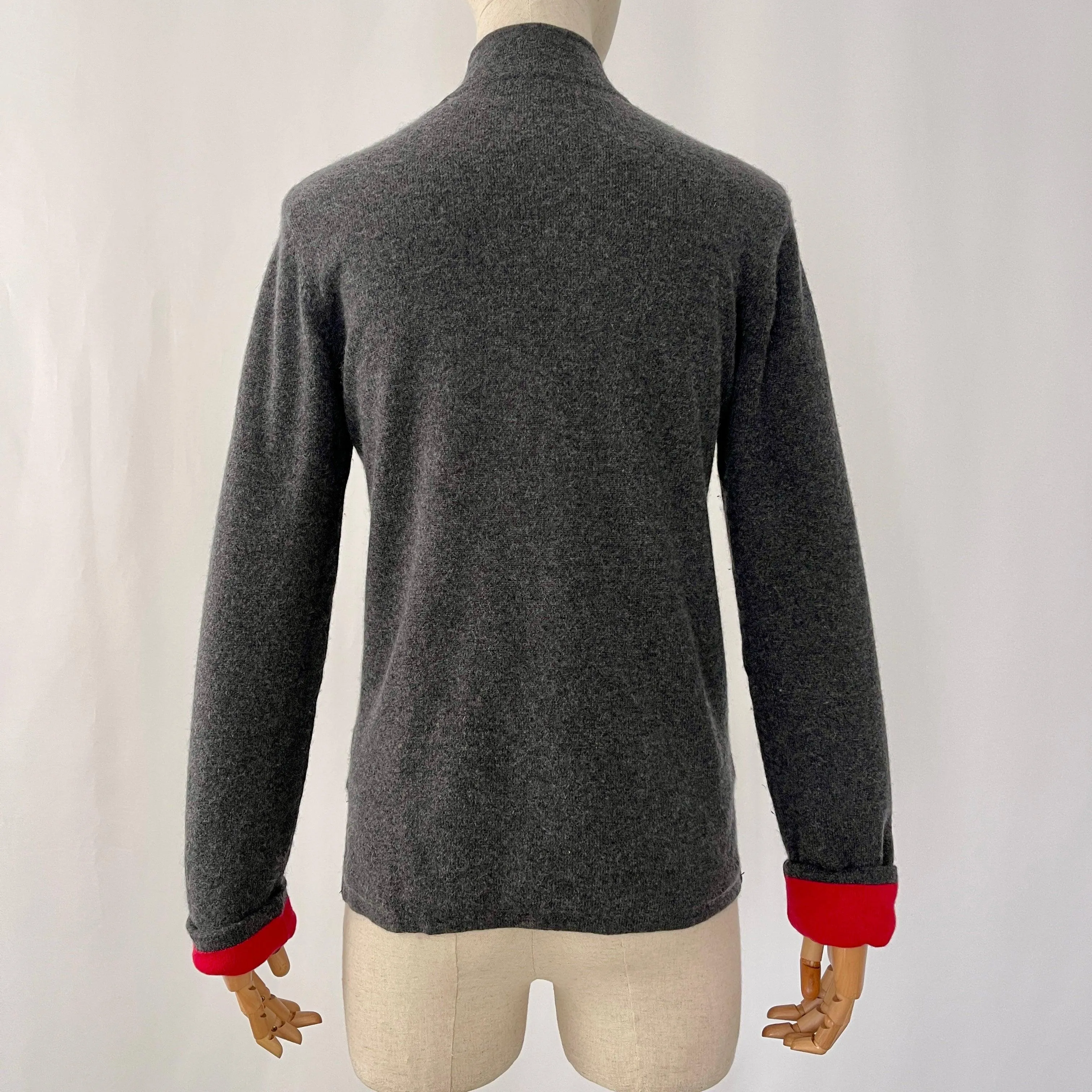 SHANGHAI TANG Reversible Cashmere Cardigan with Jade