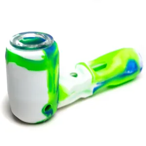 Shooters - 4" Silicone & Glass Hammer Hand Pipe - Green, Blue & White