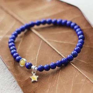 Silver Lapis Lazuli Bead Bracelet Handmade December Birthstone Jewelry Women