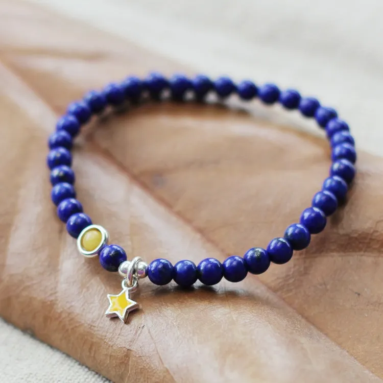 Silver Lapis Lazuli Bead Bracelet Handmade December Birthstone Jewelry Women