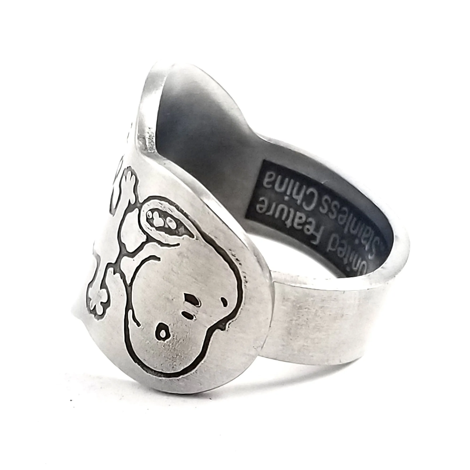 Snoopy & Woodstock Balancing on a Ball Stainless Steel Spoon Ring