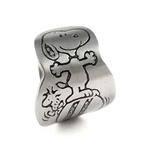 Snoopy & Woodstock Balancing on a Ball Stainless Steel Spoon Ring