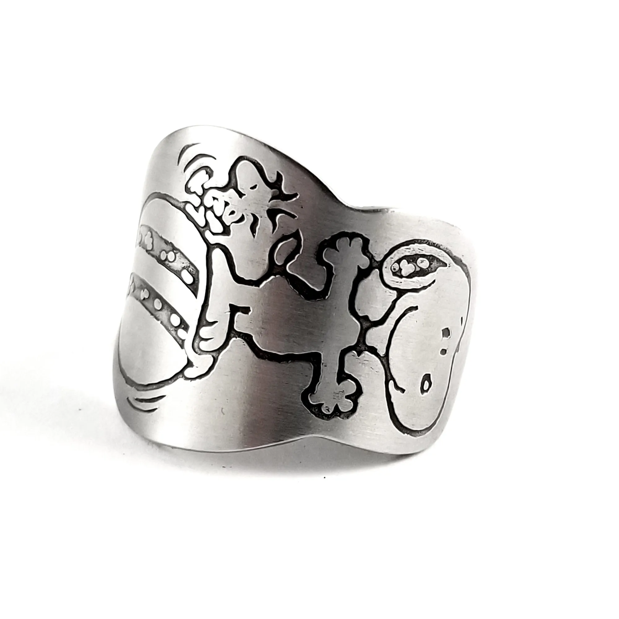 Snoopy & Woodstock Balancing on a Ball Stainless Steel Spoon Ring