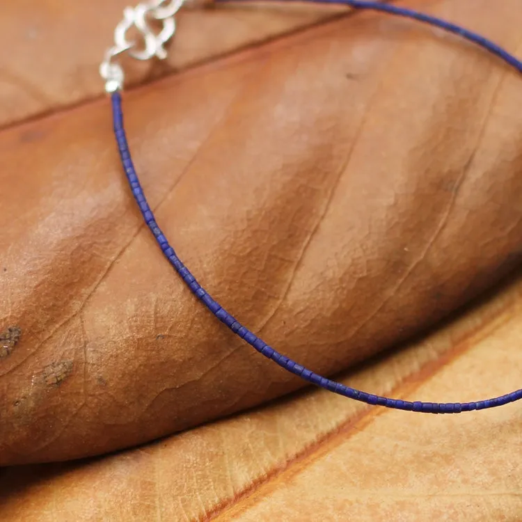 Sterling Silver Lapis Lazuli Bead Bracelet Handmade Jewelry Women