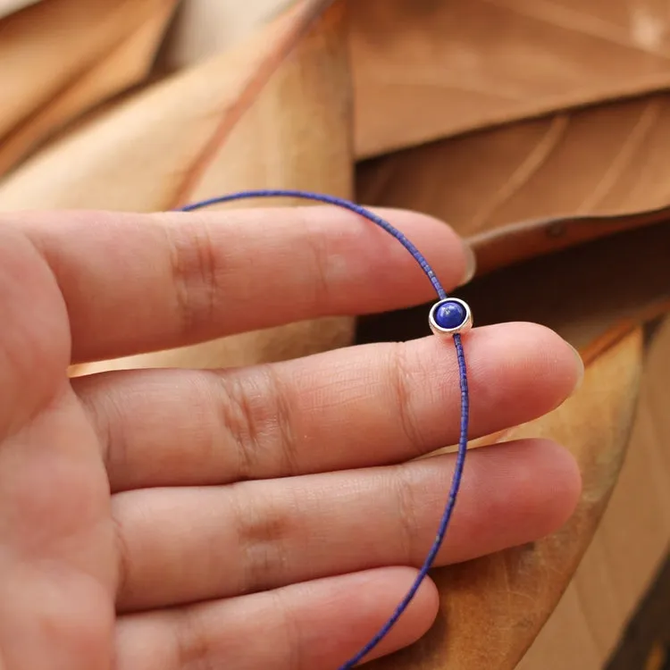 Sterling Silver Lapis Lazuli Bead Bracelet Handmade Jewelry Women