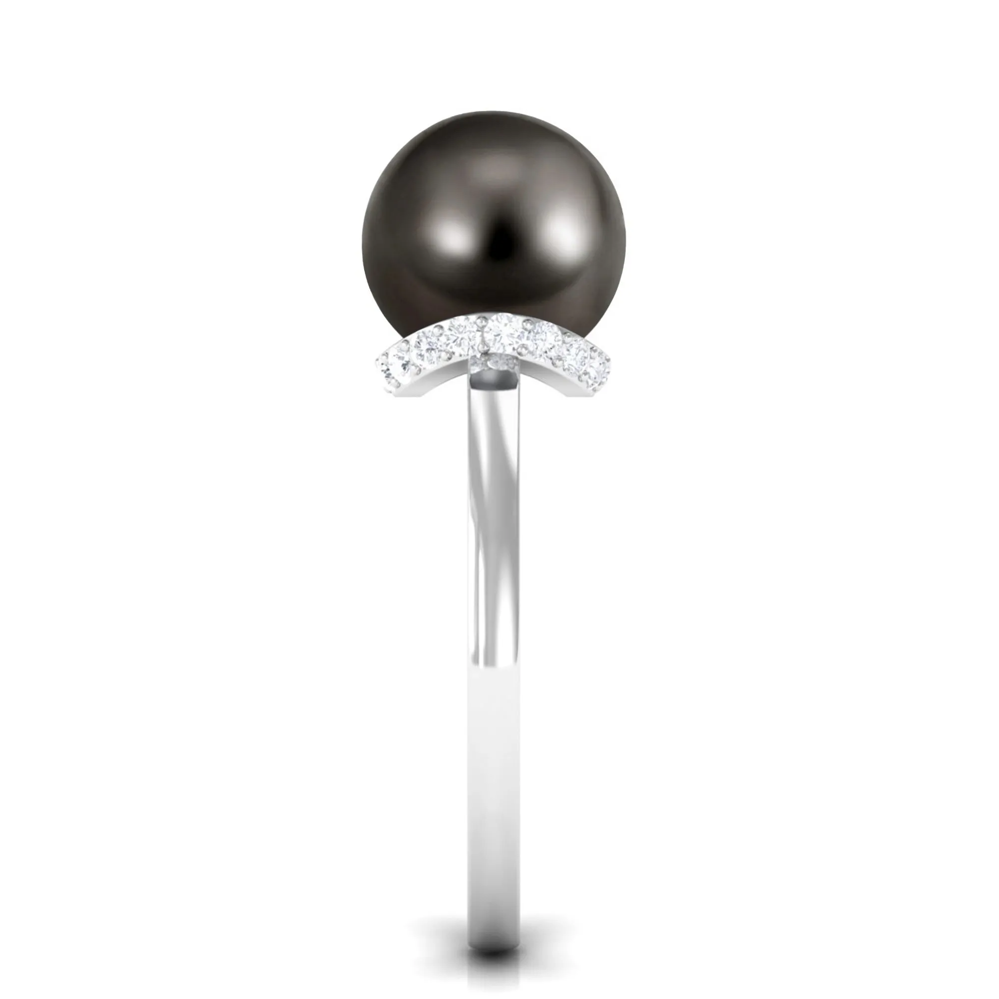 Tahitian Pearl Solitaire Engagement Ring with Diamond Surprise Halo