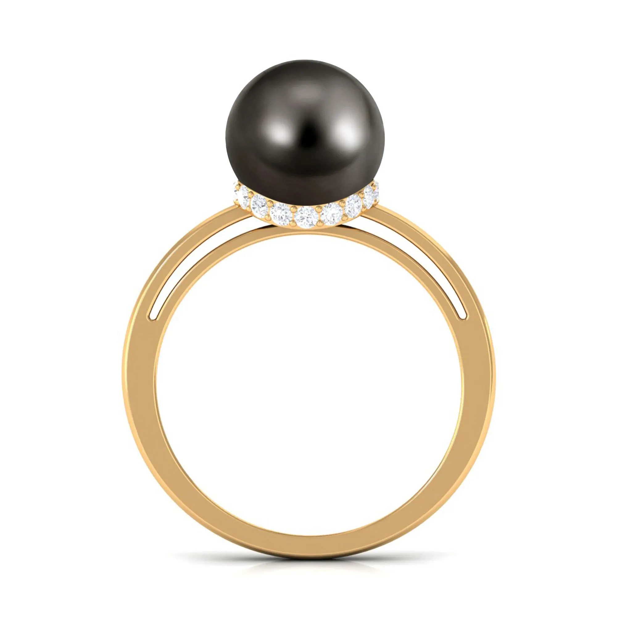 Tahitian Pearl Solitaire Engagement Ring with Diamond Surprise Halo