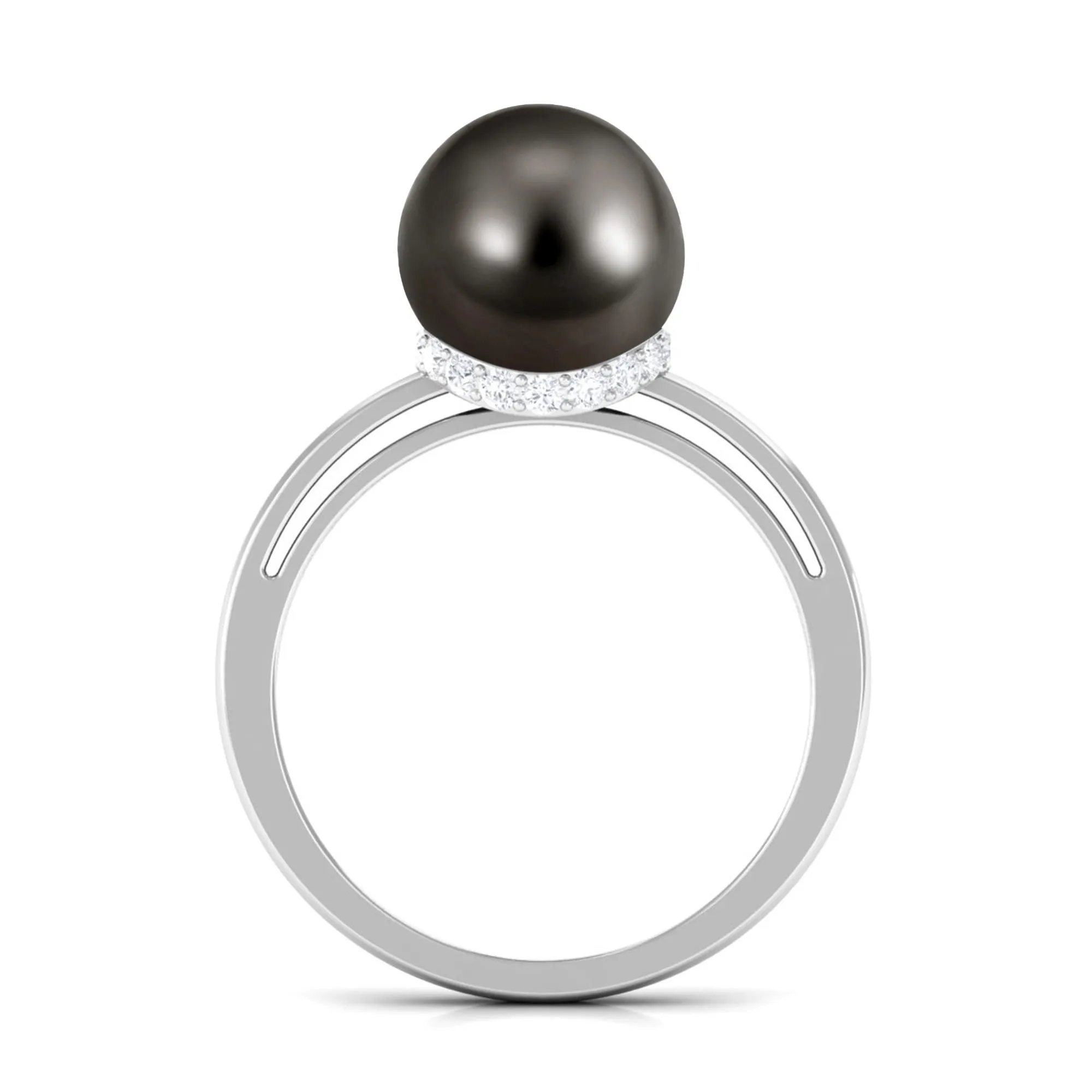 Tahitian Pearl Solitaire Engagement Ring with Diamond Surprise Halo