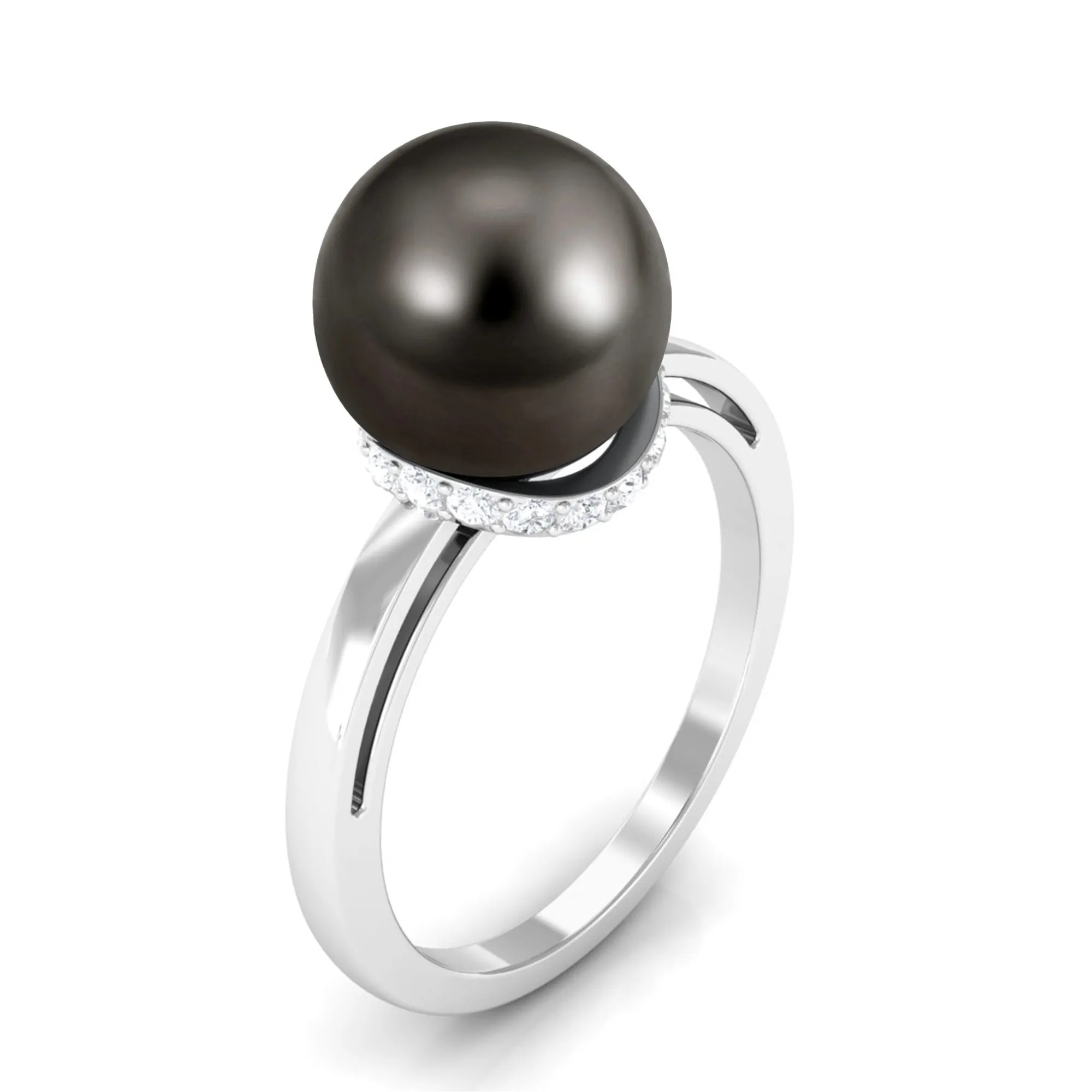 Tahitian Pearl Solitaire Engagement Ring with Diamond Surprise Halo