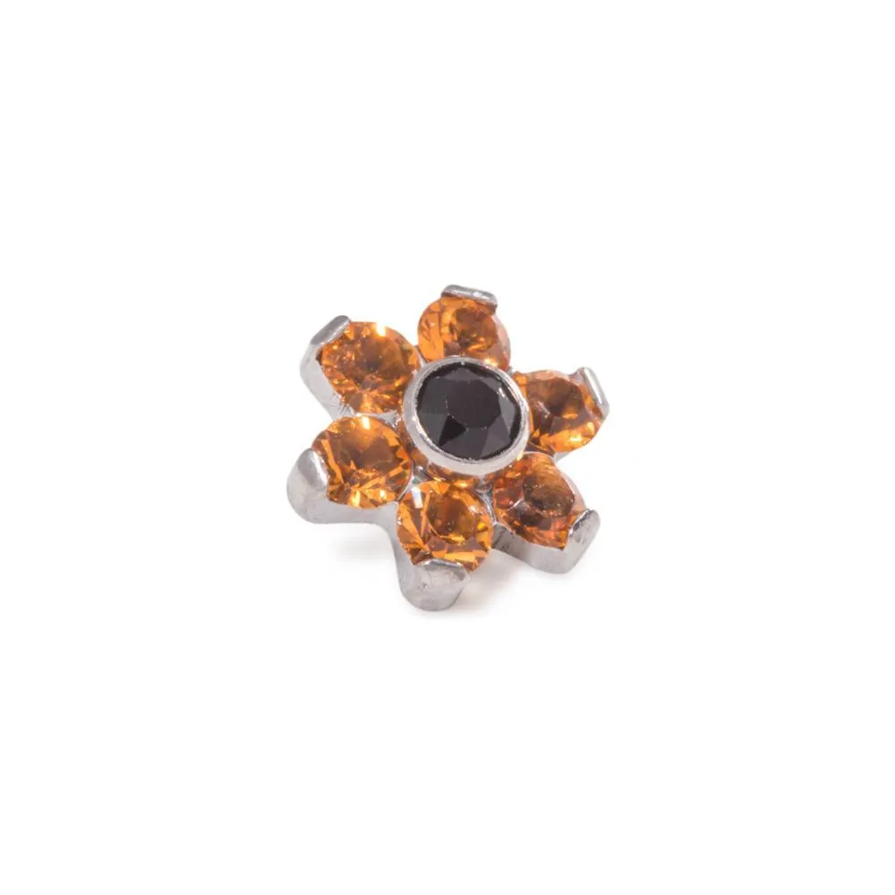 Tilum 14g-12g Internally Threaded Titanium Jewel Flower Top with Black Center - Choose Petal Jewel Color - Price Per 1